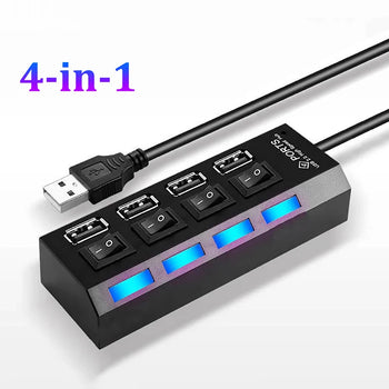 4 Ports USB 2.0 Hub USB HUB 2.0 Multi USB Splitter Hub Multiple USB Expander 2.0 USB Hub With Switch For Computer PC Accessories