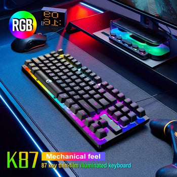 K87 RGB Mechanical Gaming Keyboard with 87 Keys Ergonomic Design Illuminated Rainbow Backlight Durable Wired Keyboard for PC and