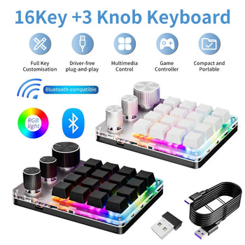 16 Keys 3 Knobs Mechanical Gaming Keyboard USB Wired Bluetooth-Support/ 2.4G Programming Macro Keyboard Custom Hot-swap Keypad