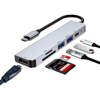 USB 3.0 and USB 2.0 Port  for Type C Ports Laptops 6in1 USB C Multiport Adapter with HDMI PD 100W Power Delivery SD TF