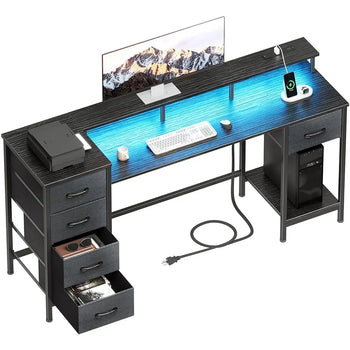 55 H Computer Gaming Desk With Power Outlets and Led Lights