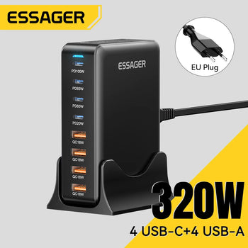 Essager 320W GaN 8-Port USB-C Desktop Charger for iPhone, iPad, MacBook