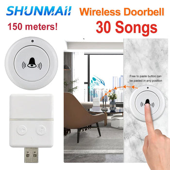 Smart Home Wireless Doorbell USB Powered, 30 Ringtones & Remote Control Alarm (433MHz)