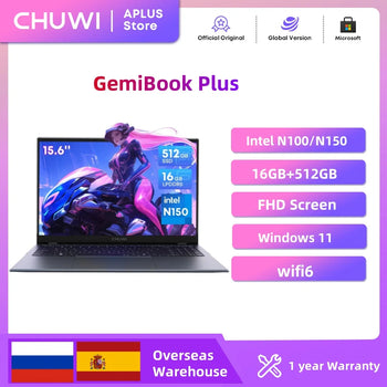 CHUWI GemiBook Plus Laptop 15.6'' FHD 1920x1080 16GB LPDDR5 512GB SSD Intel N100/N150 Alder Lake