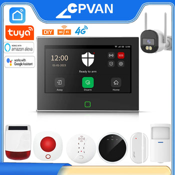 CPVAN WiFi Tuya Smart Home Wireless Burglar Alarm with 5000mAh Battery DIY Kit