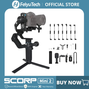 FeiyuTech SCORP Mini 2 Handheld Gimbal 3-Axis Mirrorless & Action Camera Smartphone with AI tracker Magnetic Fill, 1.2kg Payload