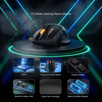 Wireless Gaming Mouse 12800 DPI RGB Triple Mode 7-Button Ergonomic PC