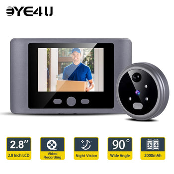 Smart Wireless Doorbell with Viewer Peephole 2.8in and LCD Screen, PIR Motion Detection 90° Wide Angle, Night Vision