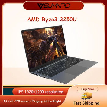 YSJMNPC New AMD Ryzen™ 3 3250U Laptop 16 Inch IPS Screen Gaming Laptop 2*DDR4 MAX 64GB 2*SSD Windows11 Fingerprint Notebook WIFI