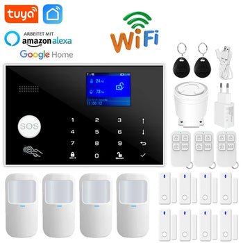WiFi GSM Wireless Home Security Alarm Kit with Motion & Door Sensors, Smart Life/Tuya, Alexa
