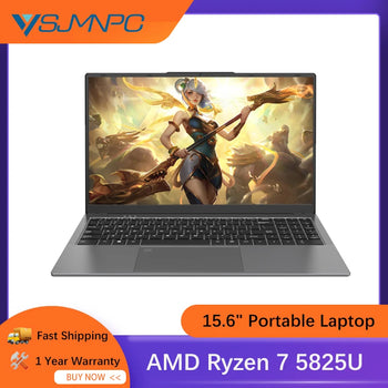 YSJMNPC New AMD Ryzen 7 5825U Laptop 15.6 Inch IPS Screen Gaming Laptop 2*DDR4 MAX 64GB 2*SSD