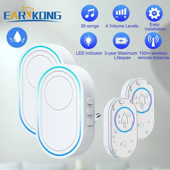 Waterproof Wireless Smart Doorbell with 300m Remote Chime – EU/UK/US Plug