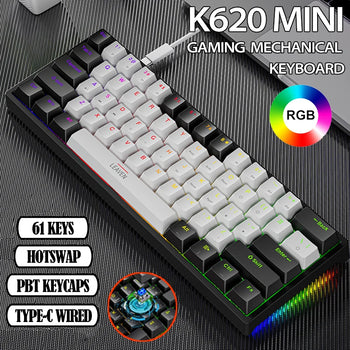 K620 Mini Gaming Keyboard, Mechanical 61 Keys RGB Hotswap Type-C Wired