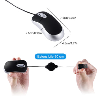 Mini Wired USB Mouse – 3 Button Retractable Small Hand Gaming & Office Mice