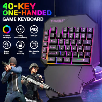 40-key one-handed USB wired mini gaming keyboard with ultra-thin color light