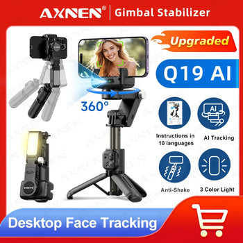 AXNEN Q19 AI Desktop Gimbal Stabilizer 360 Rotation Auto Face Tracking Mobile Phone Handheld Anti-shake Selfie with Fill Light
