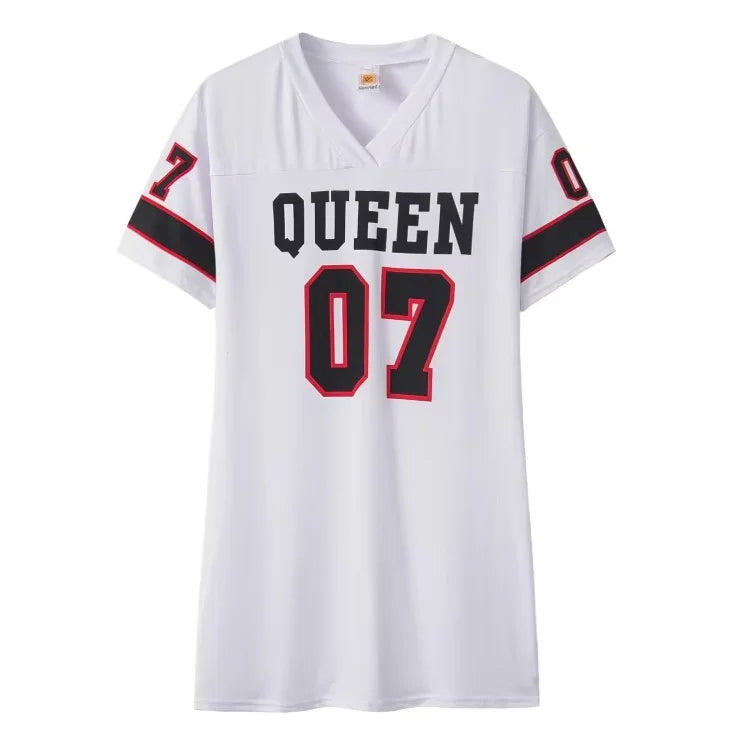 V-Neck Queen Letters Print Dress