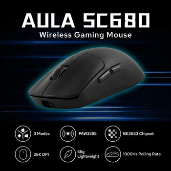 Aula SC680 Ergonomic Gaming Mouse 26000 DPI PAW3395 Tri-Mode PC/Laptop