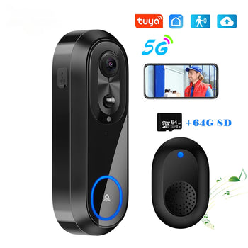 Tuya Smart Home Wireless Intercom Camera Door Bell. IP65 Waterproof 5G 2.4G WiFi Video Doorbell 1080P