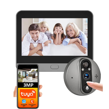 3MP Smart Life Tuya 1080P WiFi Door Bell with Eye Peephole Camera, PIR Motion Detector and IR Alexa Google Digital Viewer
