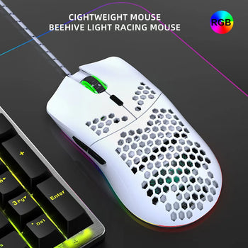 White RGB Gaming Mouse Wired with Macro, Compatible with Laptops & Tablets