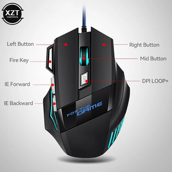 5500 DPI Gaming Mouse, 7-Button LED Optical USB for Pro Gamers