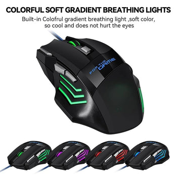 USB Wired RGB Gaming Mouse 2400 DPI 7 Keys Ergonomic for PC & Laptop