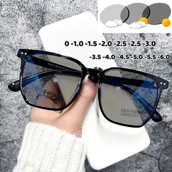 Smart Photochromic Glasses Men Women Anti-blue Light Short Sight Eyewear Suqare Frame Outdoor Color Changing Myopia Sunglasses