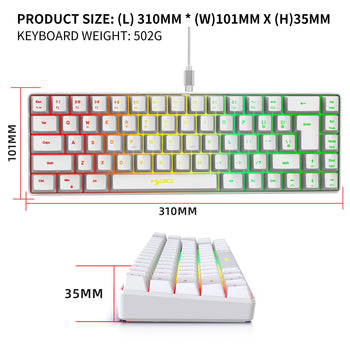 68 Keys Gaming Keyboard USB Wired Portable 20 RGB Backlight Keyboard for Windows Laptops Computer