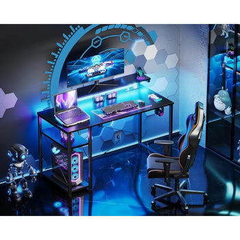 Gaming Desk with Led Lights & Power Outlet