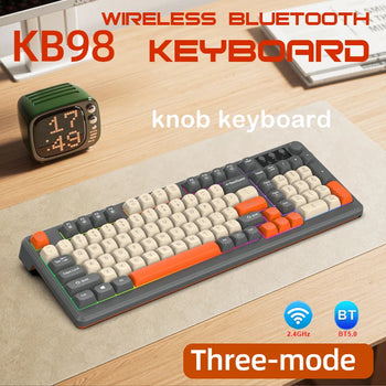 KB98 Wireless Gaming Keyboard, 98 Keys, Tri-mode Bluetooth 2.4G Wired, RGB Backlit, PBT Keycaps, Large battery, Knob, Ergonomic