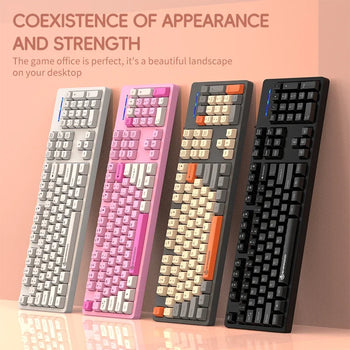 Wired Gaming Keyboard 104Keys Waterproof Colourful Wear-resistant Square Keycaps Compact Keyboard with Technical Light Keys