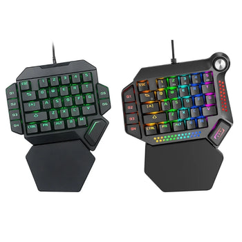 Single Hand Gaming Keyboard 35Keys RGB Luminous Backlight Gaming Keyboard for Windows PC Gamers Eat Chicken Mobile Game